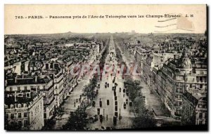 Old Postcard Panorama Taken Paris Arc de Triomphe to the Champs Elysees