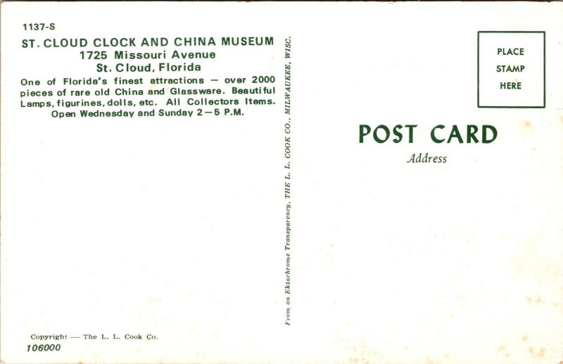 Interior Display View Clock & China Museum St Cloud Florida Postcard