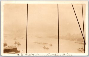 New York Harbor From Brooklyn Bridge Real Photo RPPC Postcard