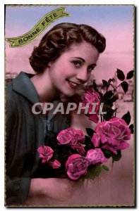 Postcard Bonne Fete Old Woman