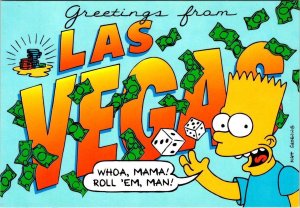 Las Vegas, NV Nevada  BART SIMPSON Roll 'Em Man TV Animation 1991 4X6 Postcard