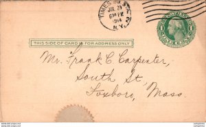 US Postal stationery 1c Times Sq to Foxboro Mass 1914