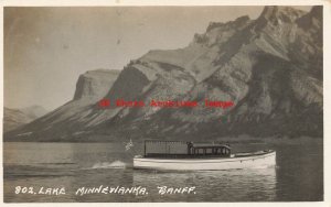 Canada, Alberta, Banff, RPPC, Lake Minnewanka Pleasure Boat, Harmon No 802