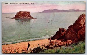 Great Salt Lake Utah~Scenic View Of Black Rock From The Shore~Vintage Postcard