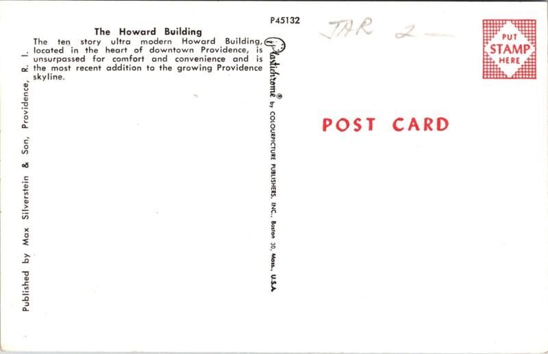 Howard Bldg Downtown Providence Postcard UNP VTG Plastichrome Unused Vintage