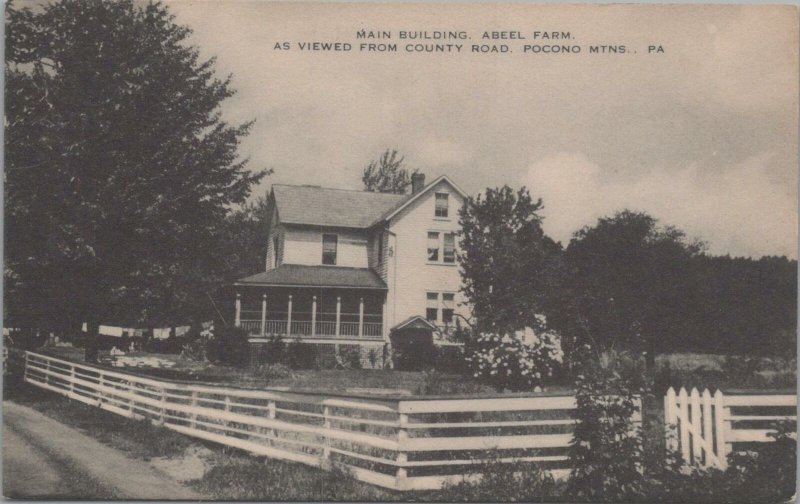 Postcard Main Building Abeel Farm As Viewed from County Road Pocono Mts PA