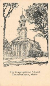 KENNEBUNKPORT, Maine ME    CONGREGATIONAL CHURCH   Artist's Rendition Postcard