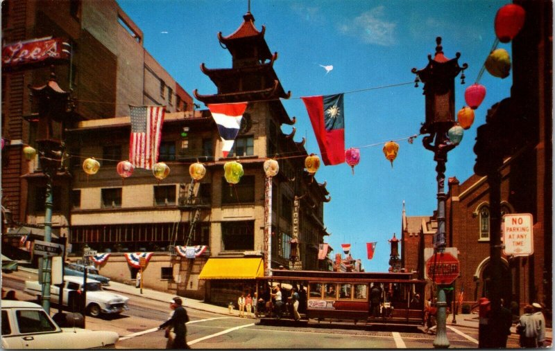 California San Francisco Chinatown Cable Car Postcard CARS AUTO 1950s 