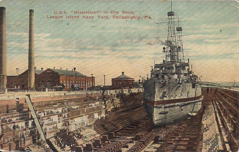 USS Mississippi in Dry Dock, 1914, League Island, Philadelphia PA, US Navy BB-23