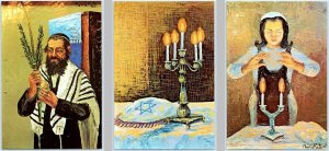 3 Postcards MORRIS KATZ Artist JUDAICA  New Year Greetings 1967 Shabbos 6x9