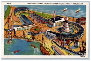 1933 Enchanted Island Restaurant Windmill Boats Chicago World's Fair IL Postcard 