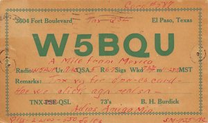 W5BQU El Paso, TX., USA QSL 1931 