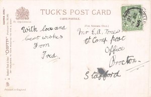 Easter Greetings Humanized Rabbit Telephone Chick Violets 1916 postcard  B926