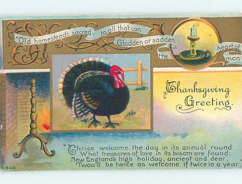 Pre-Linen thanksgiving TURKEY BIRD AND FIREPLACE HQ7377