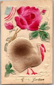 Thanksgiving Greetings, Turkey Heavily Embossed Vintage Postcard G28