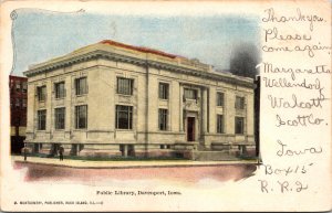 Public Library Davenport IA Postcard 1906 Walcott Scott Co Howenstine Wellendorf