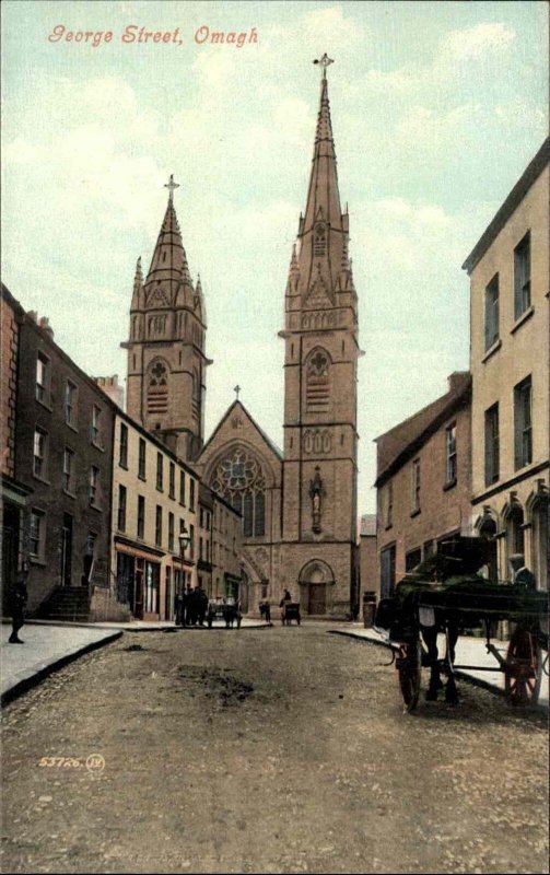 Omagh Ireland George Street Church Street Scene c1910 Vintage Postcard