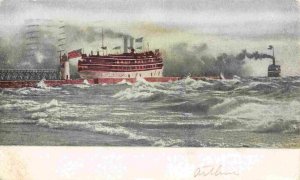 Steamer SS City of South Haven Leaving Harbor Lake Michigan 1906 postcard