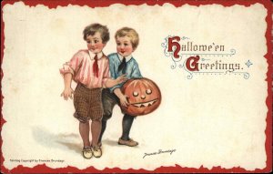 Halloween Little Boys w/ JOL Frances Brundage c1910 Embossed Postcard