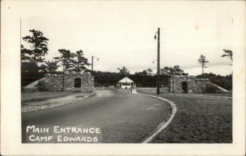 Camp Edwards MA Main Entrance Cape Cod Real Photo Postcard