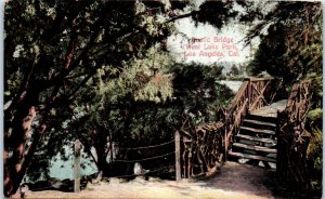 1910s Rustic Bridge West Lake Park Los Angeles CA Postcard