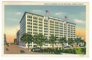 Topeka to Atwood, Kansas 1949 used Linen Postcard Santa Fe Building