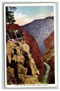 Vintage 1939 Postcard Park Goers at Lookout Point Royal Gorge Colorado