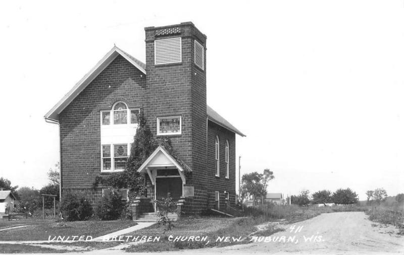 New Auburn Wisconsin United Brethren Church Real Photo Antique Postcard K11850