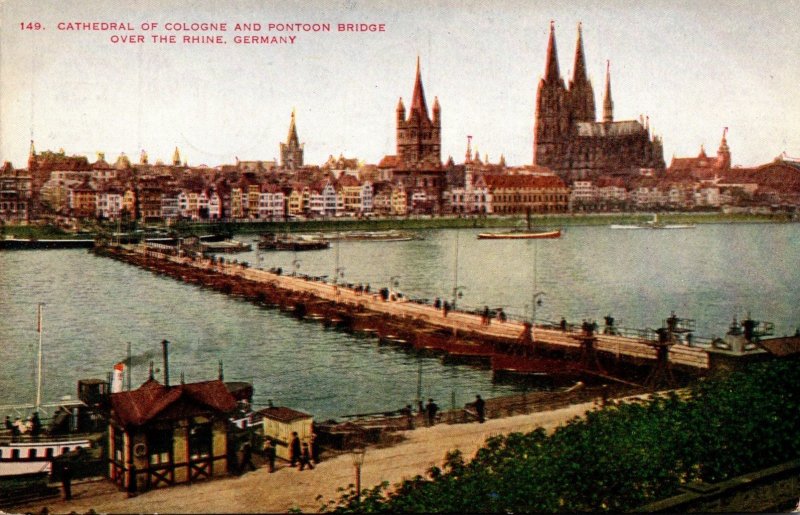 Germany Koeln Cathedral and Pontoon Bridge Over The Rhine