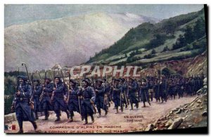 Old Postcard Militaria Alpine hunters Company & # 39alpins running