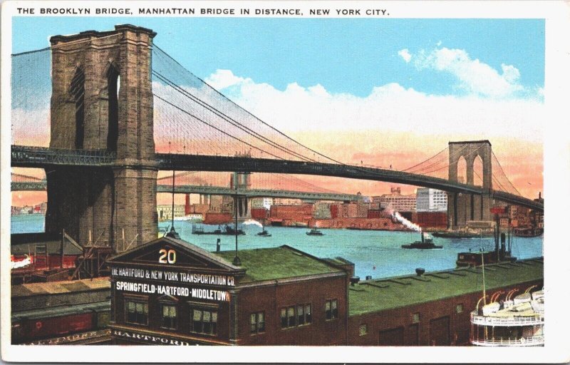 USA The Brooklyn Bridge Manhattan Bridge New York City Postcard 04.40