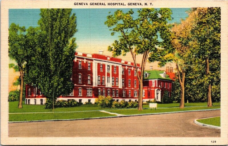 Geneva General Hospital Geneva New York Streetview Linen UNP VTG Postcard 