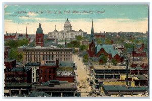 1911 Bird's Eye View Of St. Paul Minnesota Capitol Building Roads MN Postcard