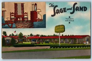 Tucson Arizona AZ Postcard Sage Sand Tourist Hotel Apartment Rooms c1949 Vintage