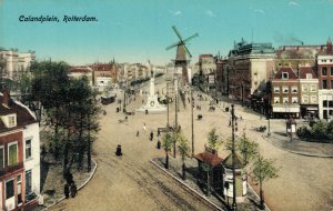 Netherlands Calandplein Rotterdam with Mill Vintage Postcard 05.99