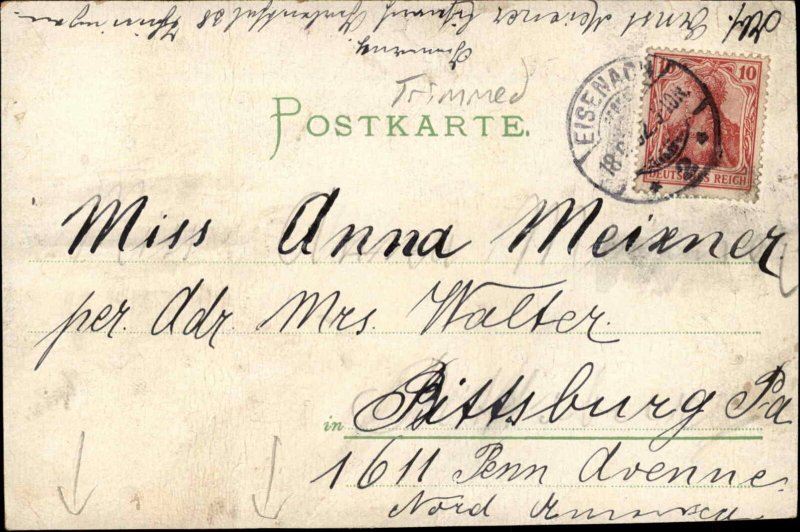 Antique PC Gruss vom Berggarten b/Gotha Germany 1902 Eisenach Cancel PC