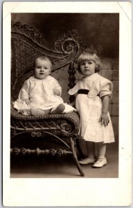 Kids Siblings Photograph White Dress Infant & Toddler Postcard 