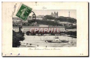 Old Postcard Lyon Bellecour Square and hill Fourviere