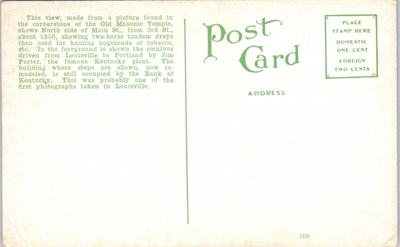 1910s Third and Main Street Louisville KY Horse & Buggy Postcard