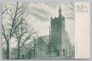 Davenport Iowa~St Johns MP Church B&W Card~Vintage Postcard 