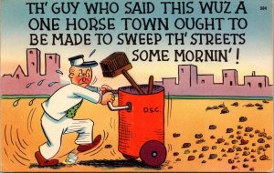 Postcard, Postmarked Vintage Color Litho Tichnor Horse Guy Humor