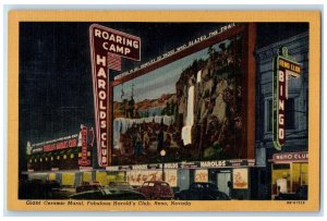 c1940 Giant Ceramic Mural Fabulous Harolds Club At Night Reno Nevada NV Postcard