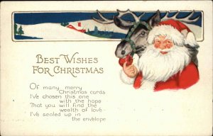 Christmas Santa Claus Reindeer Poem Embossed c1900s-10s Postcard