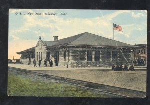 BLACKFOOT IDAHO RAILROAD DEPOT TRAIN STATION VINTAGE POSTCARD DELPHOS KANSAS