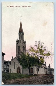 Portage Wisconsin WI Postcard St. Mary's Church Chapel Exterior Building c1910