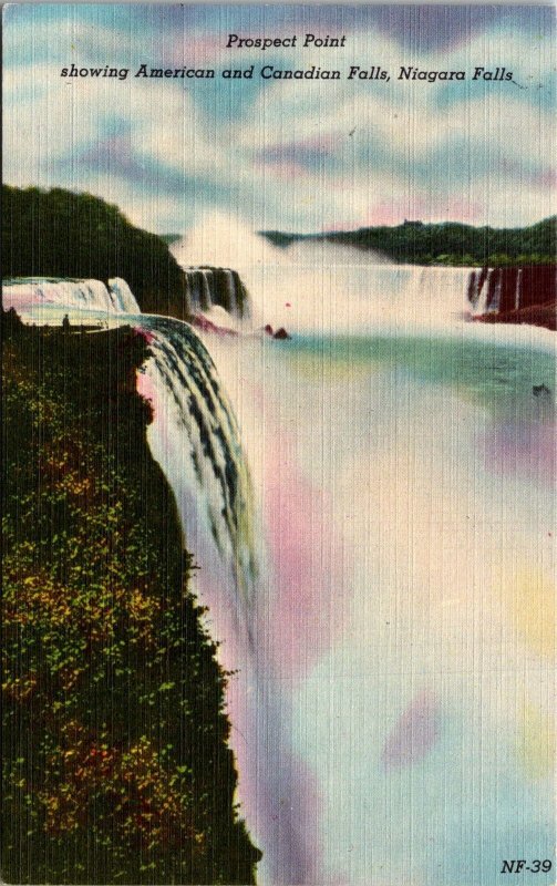 VINTAGE POSTCARD PROSPECT POINT SHOWING AMERICAN & CANADIAN FALLS NIAGARA