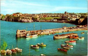 North Wales England Harbor Boats Scenic Coastal Landscape Chrome Postcard 