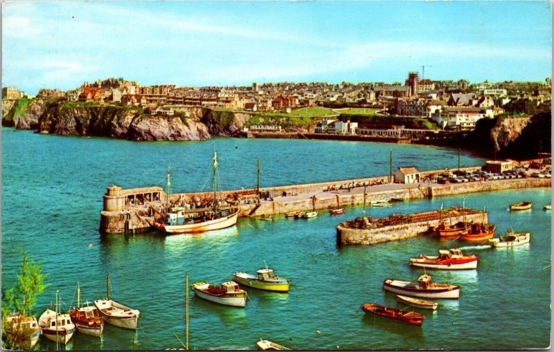 North Wales England Harbor Boats Scenic Coastal Landscape Chrome Postcard 