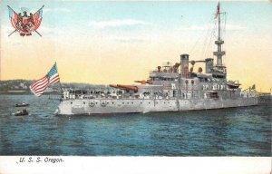 U.S.S. OREGON SHIP MILITARY PATRIOTIC POSTCARD (c. 1905)