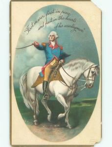 Pre-Linen Patriotic GEORGE WASHINGTON ON HIS WHITE HORSE AC0839